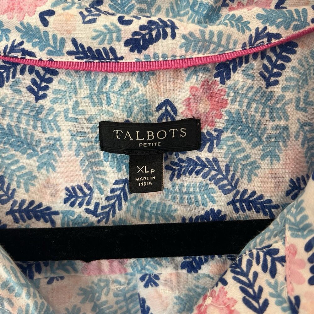 Talbots CLASSIC COTTON SHIRT FLORAL FERNS Button-Up top women’s XL petite - Picture 3 of 8